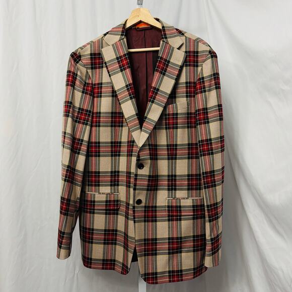 Tallia Sport Coat Mens 44L Plaid Two Button Blazer Wool Blend Jacket - Picture 1 of 13